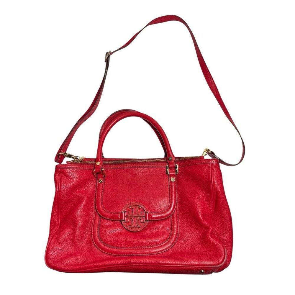 Tory Burch Red Leather Handbag Shoulder Strap Bag Designer Large